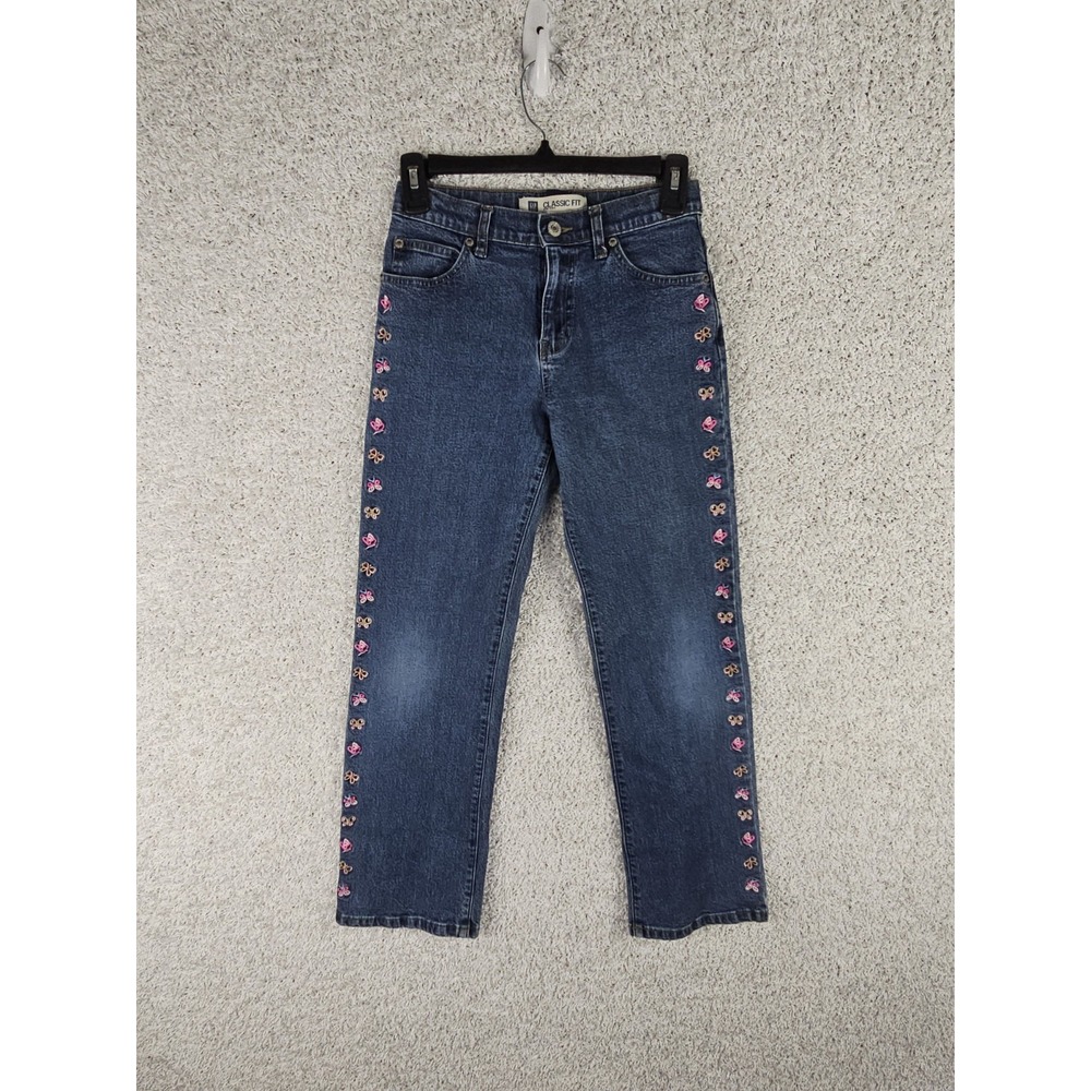 Vintage GAP Kids Embroidered Butterflys Denim Jeans Girls Size‎ 12 26x25.5 2003